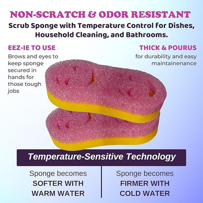 Smilyeez Double-Size Scrub Moji Duo Sponge 2-Pack – Dual Smiling Faces, Temperature-Responsive Scrubber – Scratch-Free, Odor & Stain Resistant