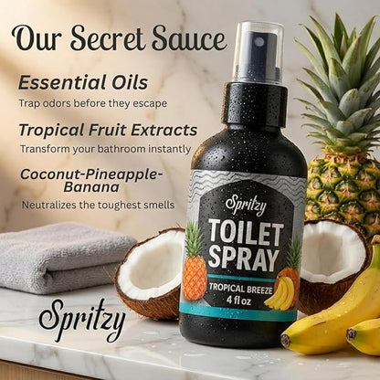 Toilet Spray (4 fl oz) | 600+ Sprays | Bathroom Spray w/Many Scents – Restroom & Bathroom Odor Eliminator – Essentials for a Fresh, Confident Bathroom (Tropical Breeze)