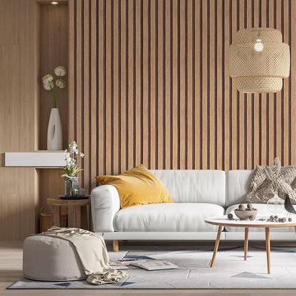 Yun-aeon Natural Wood Peel and Stick Wallpaper Wood Slats - 17.3"x 480" Tan Self-Adhesive Waterproof Vinyl Removable Wall Paper for Wall Decor Bedroom