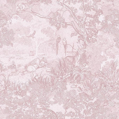 Heroad Peel and Stick Wallpaper Pink and White Vintage Forest Animals Floral Wallpaper Removable Self-Adhesive Contact Paper for Bedroom Living Room Cabinets Decoration Thicken Vinyl 17.3" x 197"
