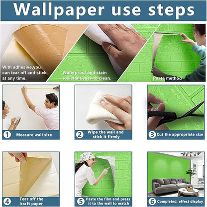 3D Wall Panels, 29 sq.feet Coverage, Printable Wallpaper Sticker with Self-Adhesive Waterproof Brick PE Foam Wall Panels Peel and Stick for Interior Wall Decor, Home Decoration 20 PCS Green