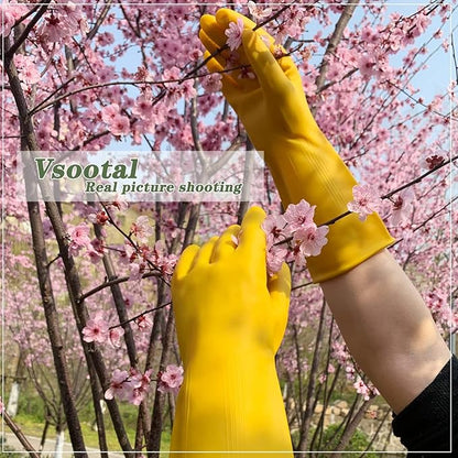 8 Pairs Reusable Household Cleaning Gloves, Rubber Kitchen Dishwashing Gloves,Extra Thickness, Long Sleeves, for Washing Dishes, Pet Care(Large, Yellow)