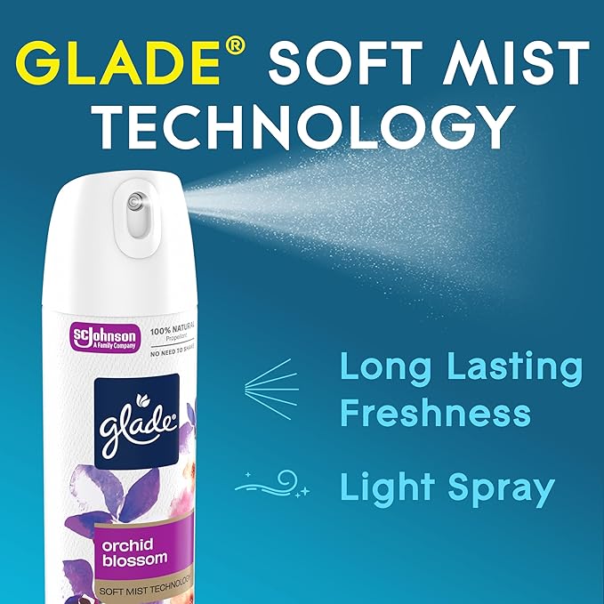 Glade Air Freshener Room Spray, Orchid Blossom Scent, Odor Fighting to Deliver Long Lasting Freshness, 7.3 Oz, 6 Count