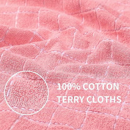 Homaxy 100% Cotton Terry Kitchen Towels(Pink, 13 x 28 inches), Checkered Designed, Soft and Super Absorbent Dish Towels, 4 Pack