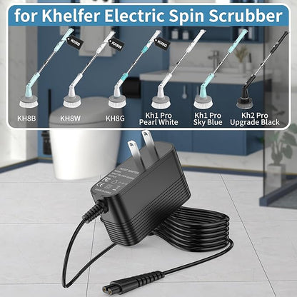 Charger for Khelfer Electric Spin Scrubber Power Cord for KHelfer Kh8 Pro Electric Spin Scrubber Compatible with Kh8 Series Kh1 Pro Kh2 Pro KH8W KH8B KH8G 9V Adapter Power Supply