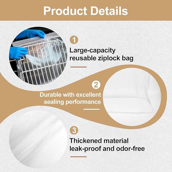 10 PCS No Scrub Oven Rack Cleaning Bags – Thickened Reusable Leak-Resistant PE Bags for Deep Soaking Grill Grates, Heavy-Duty Cleaning Bags for BBQ Grills,Metal Grates (15.7 × 23.7 in)