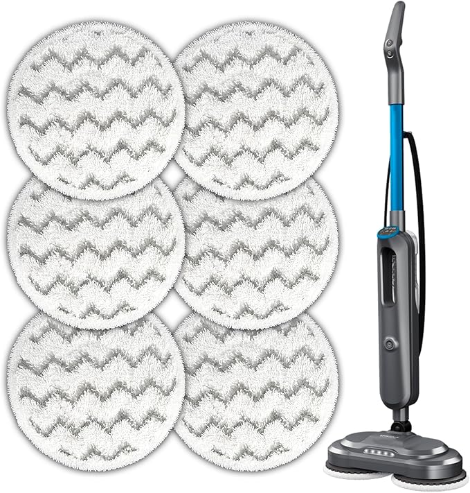 (6 Pack) 3897A Replacement Mop Pads for Bissell SpinWave SmartSteam Scrubbing Steam Mop 3897A 3712C 3712W, Spinning Scrubbing Mop Pads, Heavy Duty Scrubby Mop Pad, Wave Pattern Pads