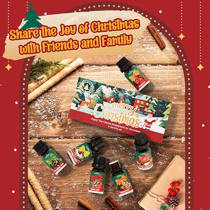 Christmas Essential Oils Gift Set, SNOWSEN Winter Fragrance Oils for Diffuser & Aromatherapy, Apple Cinnamon, Christmas Pudding, Candy Cane, Gingerbread, Cranberry Scented Oil for Candle Making