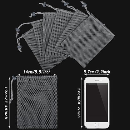 TecUnite 10 Pcs Mesh Bags Drawstring Laundry Bags Large Nylon Mesh Gift Dishwasher Bag with Sliding Drawstring for Kitchen Jewelry Gifts Wedding Favor Home(5.5 x 7.5 Inch,Gray)