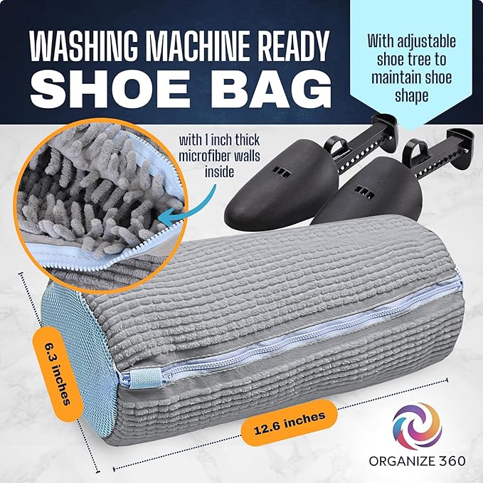 Shoe Washing Machine Bag, Laundry Shoe Bag for Washing Machine, Reusable Washing Bags for Washer and Dryer, 2 Pack Grey Shoe Washing Bag for Sneakers, Trainers & Tennis Shoes