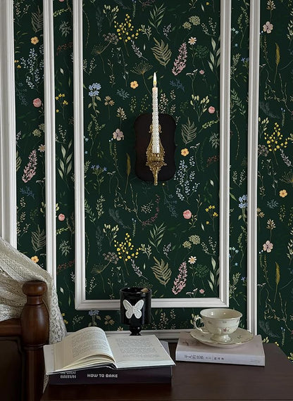 Dimoon 236"x16.1" Floral Peel and Stick Wallpaper Dark Green Smooth Contact Paper Flower Thicken Waterproof Green Leaf Self Adhesive Pomegranate Wallpaper Removable Shelf Liner Decal Vinyl Roll