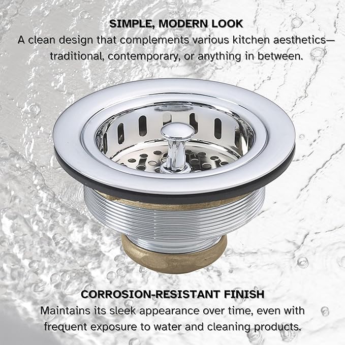 Westbrass A214-26 3-1/2" Post Style Large Kitchen Sink Basket Strainer, Polished Chrome