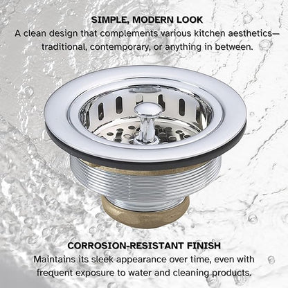 Westbrass A214-26 3-1/2" Post Style Large Kitchen Sink Basket Strainer, Polished Chrome