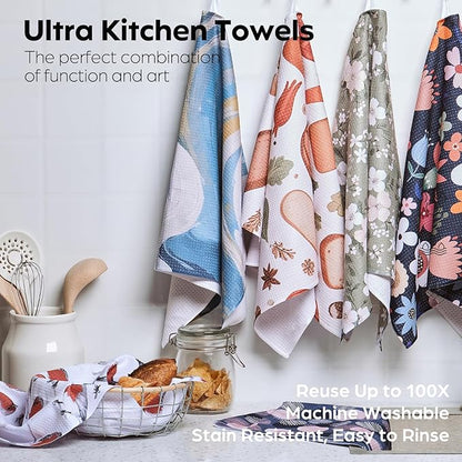 Waffle Microfiber Lemon Kitchen Towels - Quick Dry, Absorbent, Reusable Cleaning Dish Towels, Lightweight Tea Towels & Hand Towels, Sustainable Decorative Cloth Dish Towels,30x18 Inches