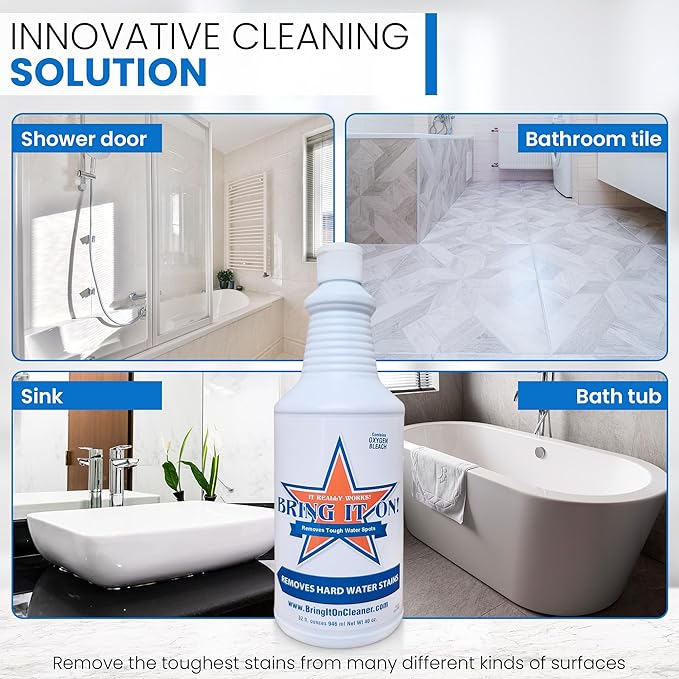 BRING IT ON! CLEANER 2 Pack 32 Oz Hard Water Stain Remover for Glass, Shower Door Cleaner, Soap Scum & Limescale Remover for Tile, Grout, Bathroom & Sink