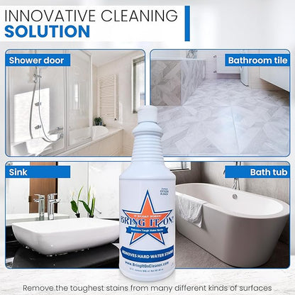 BRING IT ON! CLEANER 2 Pack 32 Oz Hard Water Stain Remover for Glass, Shower Door Cleaner, Soap Scum & Limescale Remover for Tile, Grout, Bathroom & Sink