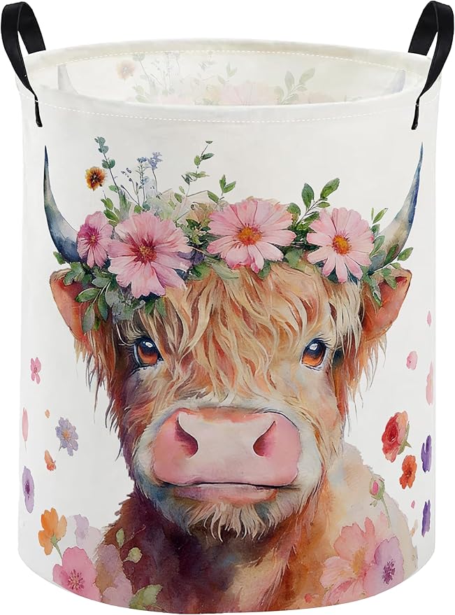 Kids Laundry Basket Cow Hamper for Nursery Farm Hamper Cute Kids Storage Bin Organizer Room Decor for Home(Cattle)