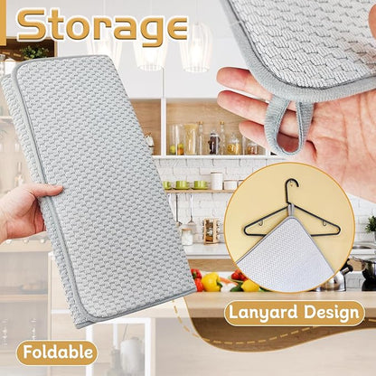 3 Pack Microfiber Dish Drying Mat,24x17"Highly Absorbent Dish Drainer Mat,Large Size Kitchen Counter Quick Dry Pads for Coffee Rack,Under Sink(Gray)