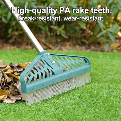 Artificial Turf Rake with Adjustable Steel Handle from 32 to 61 Inch, Durable Artificial Grass Rake, Turf Brush for Cleaning pet Hair, Large Fallen Leaves and Dead Grass from Artificial Turf
