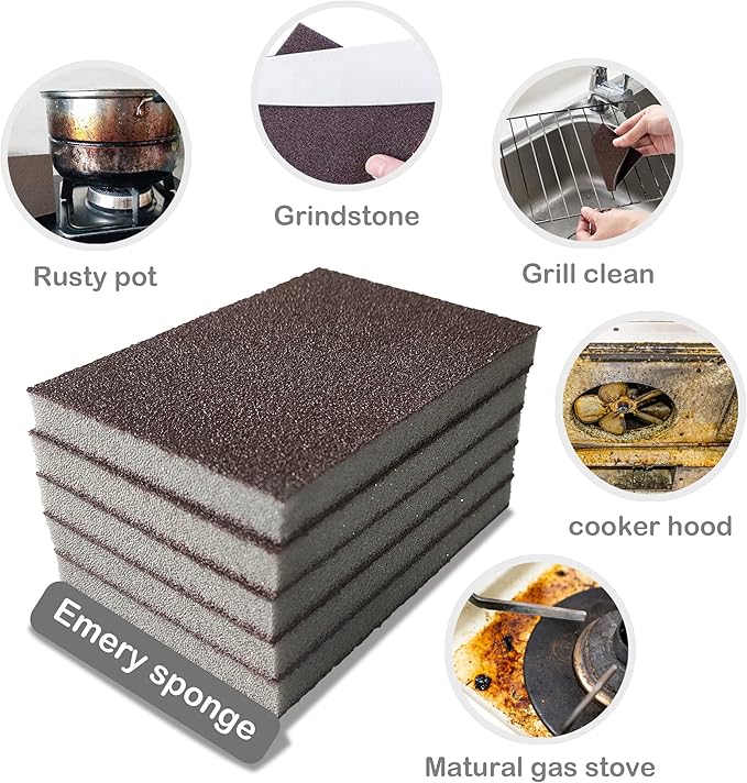 Krisler Carborundum Sponge Nano Emery Sponges Caspian Stone Pot Clean Brush Rust Eraser Grit Scouring Pads Pot Cleaning Pads with Carborundum Washing Kitchen Cleaner Tool 8pc