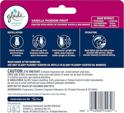 Glade PlugIns Refills Air Freshener, Scented and Essential Oils for Home and Bathroom, Vanilla Passion Fruit, 2.01 Fl Oz, 3 Count