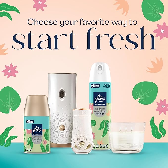 Glade Odor Fighting Soft Mist Air Freshener Room Spray, Lush Greens & Water Lotus 8oz., 6 count