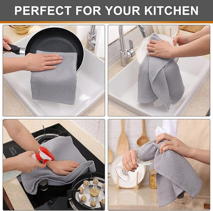 Kitinjoy 100% Cotton Waffle Weave Kitchen Hand Towels (13 x 28 Inches, Light Grey), 8-Pack Super Soft and Absorbent Dish Towels for Drying Dishes