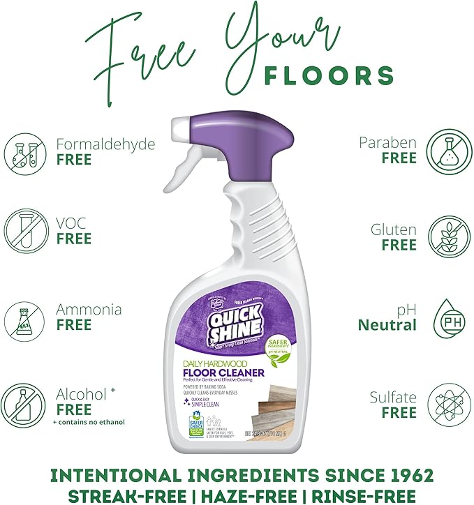 Quick Shine Hardwood Floor Cleaner Daily Care 24oz, 6Pk | Naturally Cleans Dirt & Scuff Marks | Dirt Dissolving, Streak Free, No Rinse & Ready to Use | Spray, Wipe, Done! | Safer Choice Cleaner