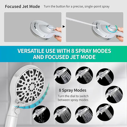 HYLER Shower Head High Pressure Handheld with 15-Stage Filter (Extra Filter, 6ft Hose, 2.5 GPM) - 8 Spray and 1 Focused Jet Mode, Water Saving Showerhead, Black Matte