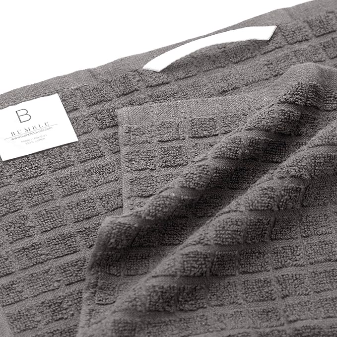 Bumble Kitchen Towels | 100% Cotton Dish Towels with Hanging Loop | 16"x 28" | 380GSM | Absorbent Kitchen Towel Set | 12 Pack, Gray