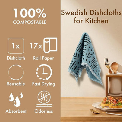 Reusable Paper Towel Rolls 20 Pack,Washable Napkin Cloth Value Set of 20 Pack of Paperless Towel-100% Cotton, Super Soft, Absorbent Made to Last (Nana Point, 9.84 * 11.81)