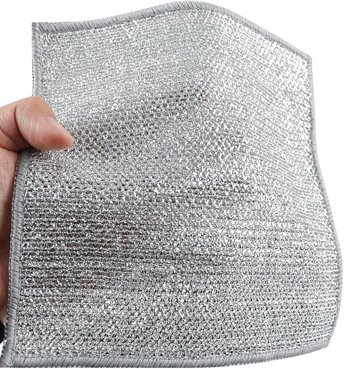 YinQin 10 PCS Double Layer Stainless Steel Scrubber Wire Dishwashing Cloth Non Scratch Stainless Steel Mesh Dish Cleaning Cloth 20x20cm Metallic Wire Cleaning Rag Towel for Kitchen Dish Sink Stove Top
