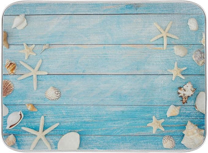 Seashells Starfish Dish Drying Mat for Kitchen Counter Super Absorbent Dish Mat Large Drying Kitchen Mat 18X24inch Dish Drying Matt for Kitchen Dish Drying Mat