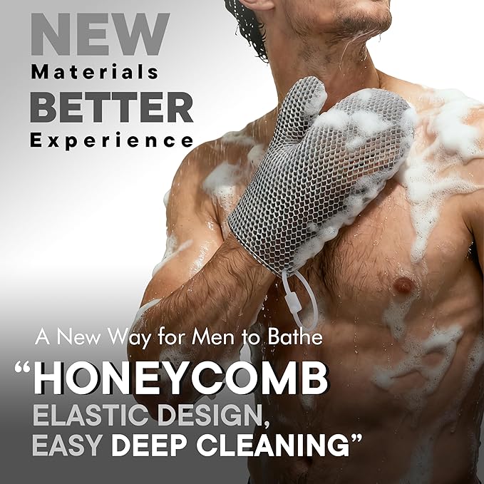 Bath Mitt - Exfoliating Glove, Honeycomb Body Scrubber,Massage Body Scrub Gloves for Home Spa,Mitt Sponges for Cleaning Body,Deep and Gentle,Fast foaming (Grey, (Standard,Large Size))