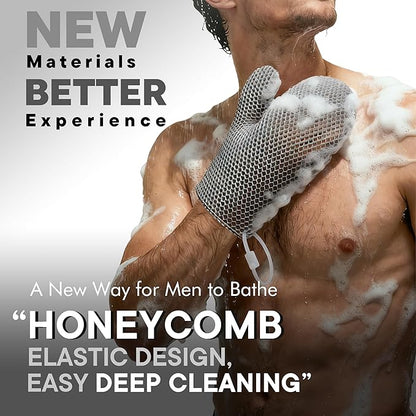 Bath Mitt - Exfoliating Glove, Honeycomb Body Scrubber,Massage Body Scrub Gloves for Home Spa,Mitt Sponges for Cleaning Body,Deep and Gentle,Fast foaming (Grey, (Standard,Large Size))