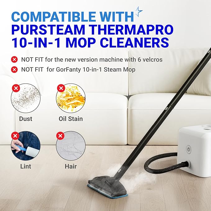 BlueStars 8 Pack Steam Mop Replacement Pads - Compatible with PurSteam ThermaPro 10-in-1 Steam Mop – 4 Microfiber Steam Scrub Pads & 4 Soft Cleaning Pads, Washable and Reusable Pads Replacement