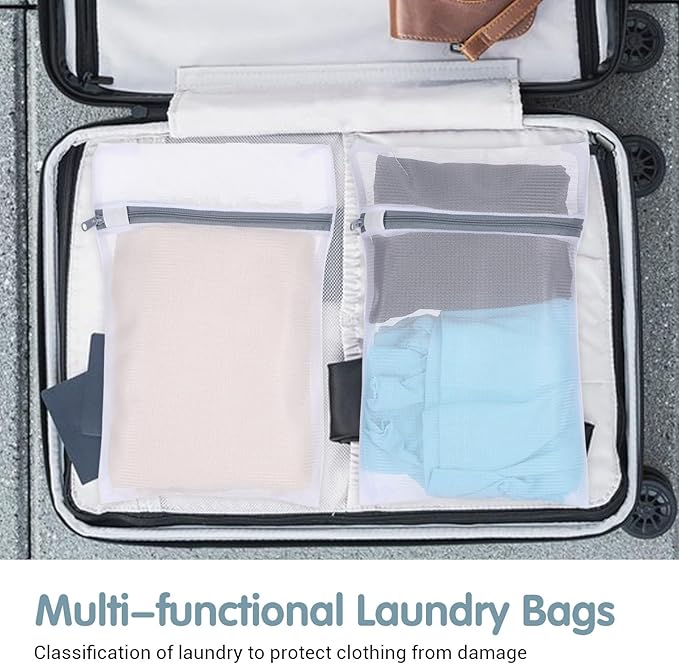 4PCS Laundry Mesh Wash Bags, Mesh Laundry Bags for Delicates, Lingerie Bag, Garment Bag for Washing Machine, Bras, Socks Grey (2 Medium, 2 Small)