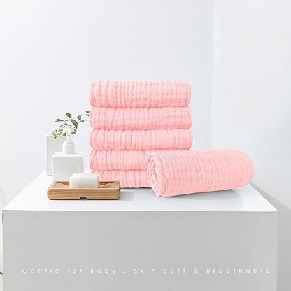 Muslin Burp Cloths 100% Cotton Large 20''x10'' Extra Soft and Absorbent Baby Wash Cloths Spit Up Rags - Baby Burping Cloth for Boys Girls Items(12 Pack Pink)