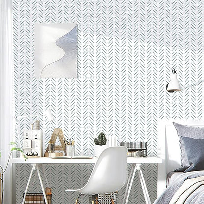 Erfoni Green and White Peel and Stick Wallpaper Herringbone Contact Paper for Bathroom 17.7inch x 118.1inch Modern Geometric Removable Wallpaper Peel and Stick Line Self Adhesive Contact Paper