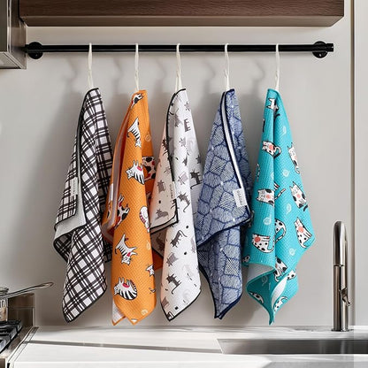 RECYCO Waffle Kitchen Towel Set of 2 - Quick Dry Microfiber Sustainable Dish Towels - Absorbent Reusable Cleaning Tea Towels - Lightweight Hand Towels,16”x 28”, Shadow Meow