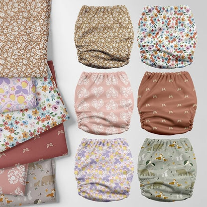 Mama Koala 3.0 Pocket Cloth Diapers for Babies with AWJ Lining, 6 Pack with 6 5-Layer Natural Cloth Diaper Inserts - Reusable and Washable Pocket Diapers(A-Wild Flowers)