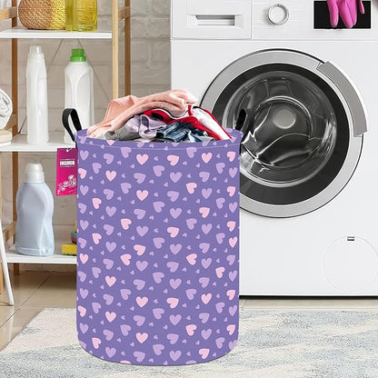 Laundry Hamper Large Canvas Fabric Lightweight Storage Basket/Toy Organizer/Dirty Clothes Collapsible Waterproof for College Dorms, Boys and Girls Bedroom,Bathroom(Purple hearts)