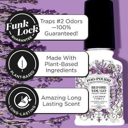 Poo-Pourri Before-You-Go Toilet Spray, Lavender Vanilla, 2 Fl Oz, Up to 100 Uses, Bathroom Odor Deodorizer with Essential Oils for Home or Work, Travel Essentials, TSA Approved Size