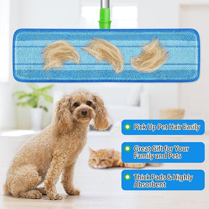 4 PCS Replacement Mop Pads, Microfiber Cleaning Mop Compatible with Bona Mop, Washable & Reusable Mop Refill Pads for Hardwood Floor,18 Inch, Blue