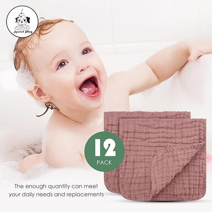 Muslin Burp Cloths 100% Cotton Large 20''x10'' Extra Soft and Absorbent Baby Wash Cloths Spit Up Rags - Baby Burping Cloth for Boys Girls Items(12 Pack Bean Paste)