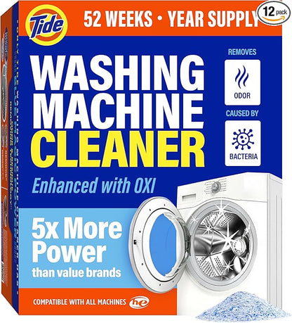 Tide Washing Machine Cleaner 52 Week Supply with Oxi for Front and Top Loader Washer Machines, Deep Cleaning Residue & Odor Eliminator, 12 Month Supply (Packaging May Vary)