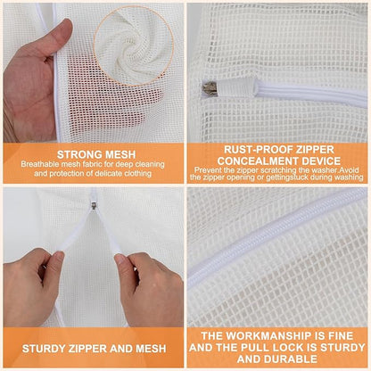 4-Piece White Medium Durable Organic Cotton Mesh Laundry Bags with Sturdy Zippers and Breathable Mesh are Delicate Laundry Bags for Underwear, Clothes, Pants and Socks