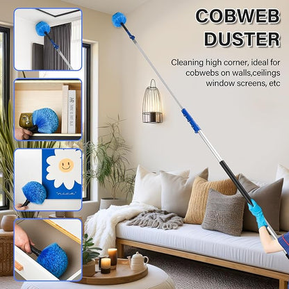 30 FT High Reach Cleaning Kit with 7-30 Foot Telescoping Extension Pole, Flexible Ceiling Fan Duster, Microfiber Feather Duster, Cobweb Duster & Window Squeegee & Washer