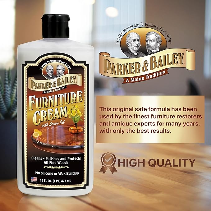 Parker & Bailey Furniture Cream, Floor & Furniture Cleaner, Quick Shine Restorer for Cabinets, Tables & Surfaces, 16 oz.