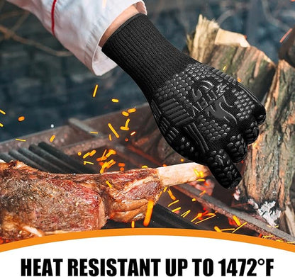 BBQ Gloves, Oven Gloves, 1472°F Extreme Heat Resistant Barbecue Gloves, Silicone Non-Slip Oven Mitts, Kitchen for Cooking, Grilling, and Baking (Black)